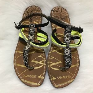 Sam & Libby Kylie Multicolor Strap Thong Sandals Neon Trim Size 8.5